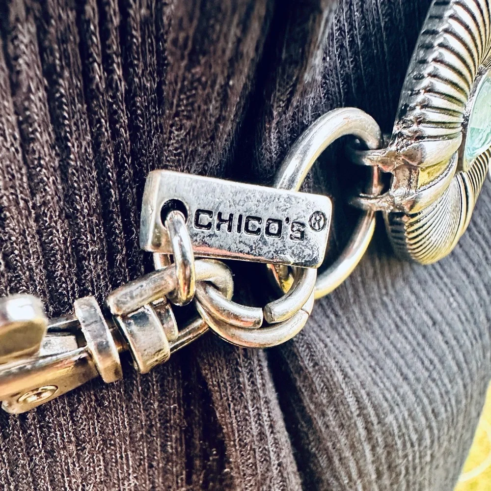 Chico's Silver Chain Statement Belt with blue & green accents - Picture 9 of 10
